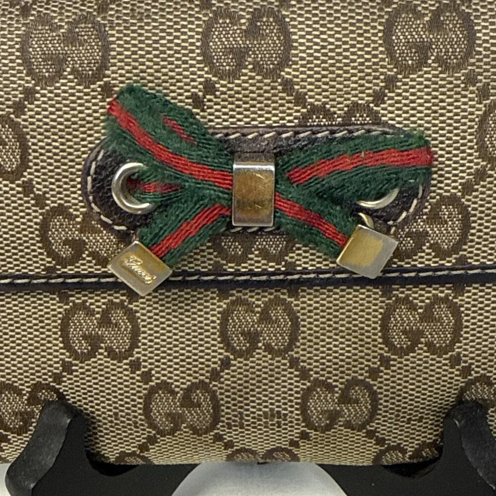Gucci Princy GG Canvas Bow Long Wallet Beige Bifold Italy - Picture 2 of 11